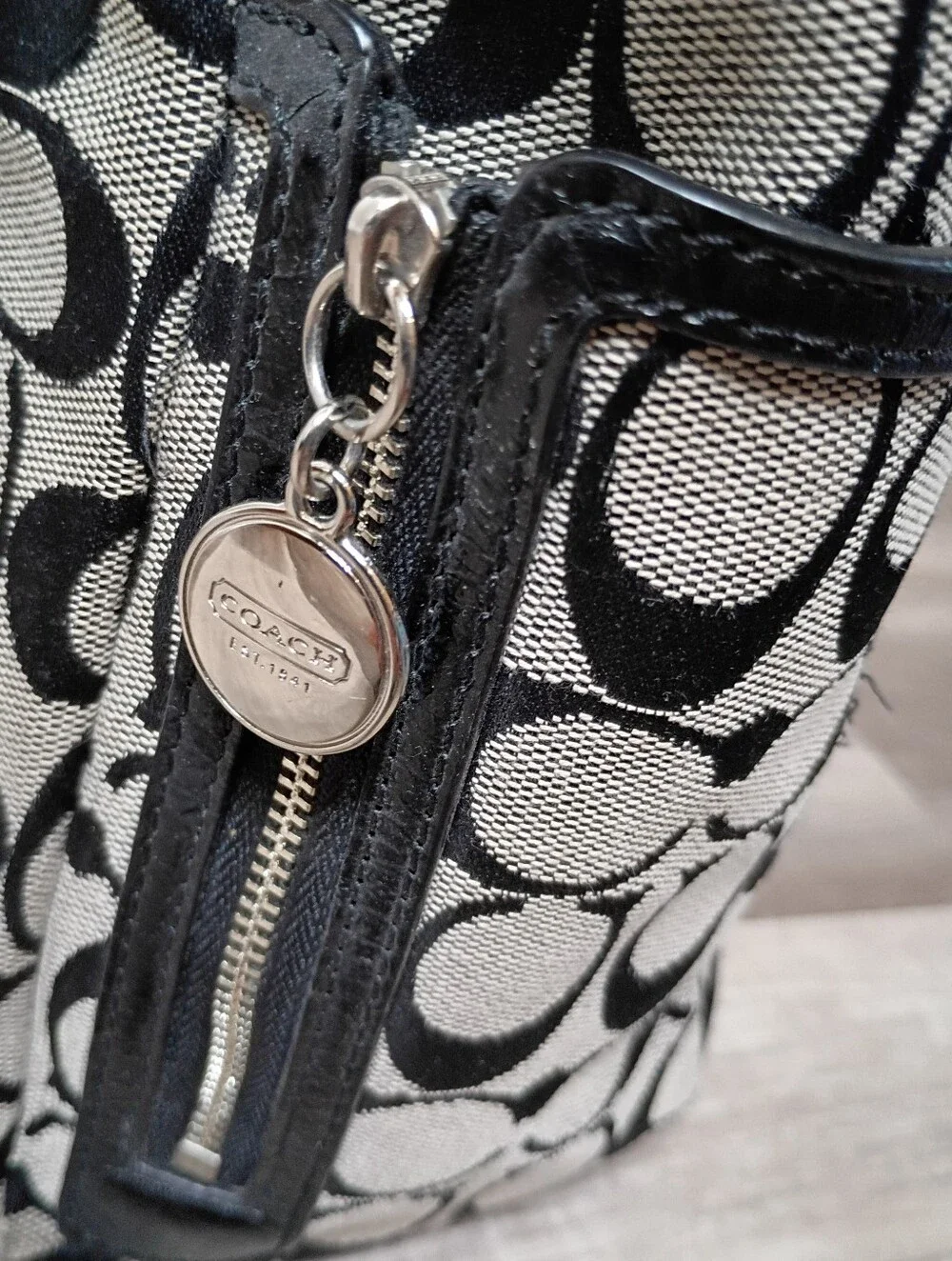 Coach Vintage 2010s Classic Black Grey Signature Monogram Gallery Satchel Tote